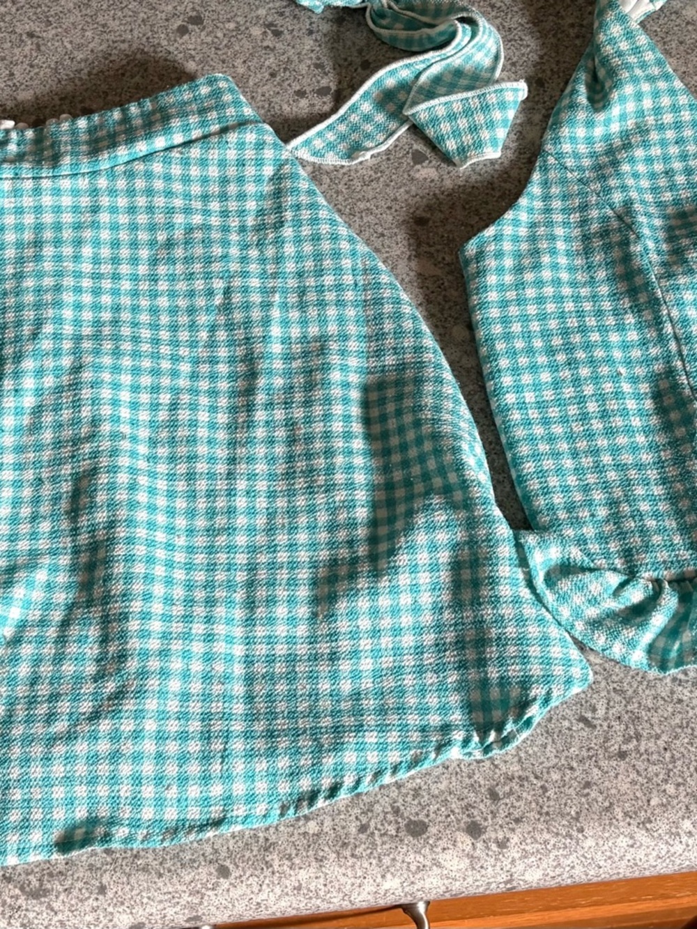 Aqua Gingham Cropped Top & Skirt Set